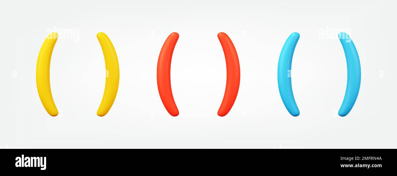 Bracket colorful 3d icon set. realistic open and close curly braces