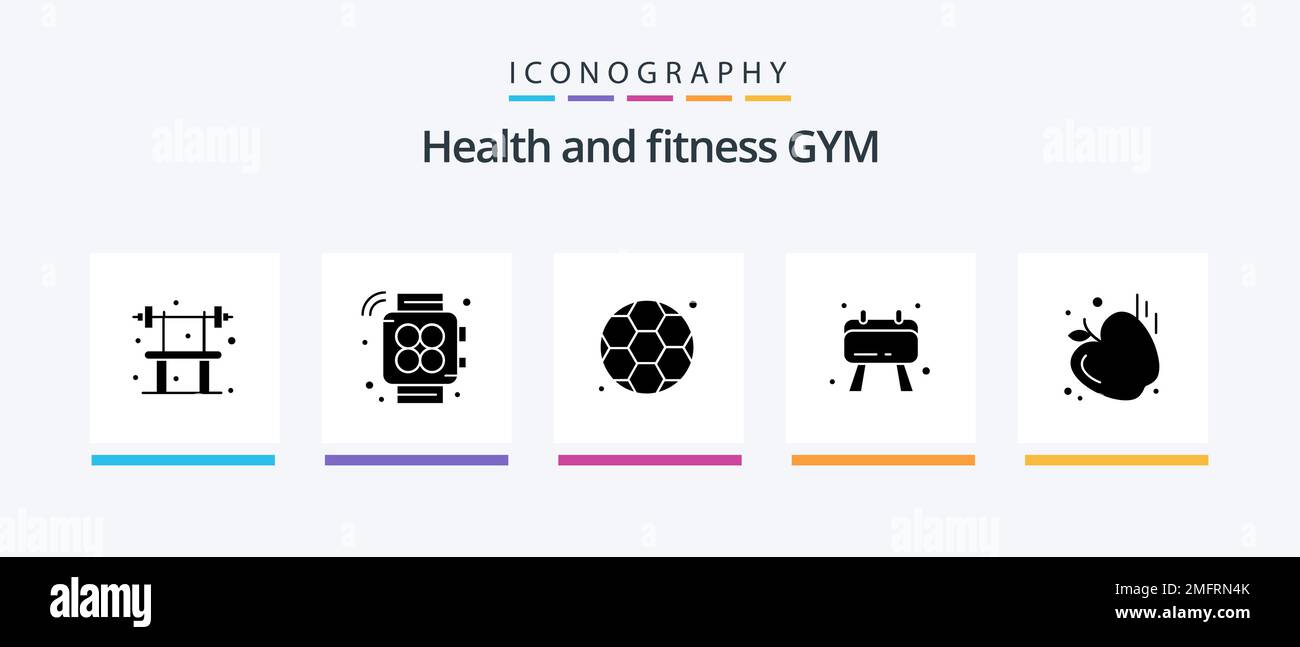 Gym Glyph 5 Icon Pack Including . apple. gym. food. note. Creative Icons Design Stock Vector