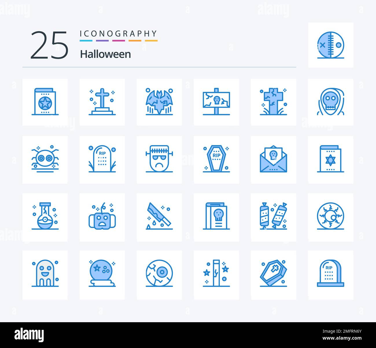 Halloween 25 Blue Color icon pack including old. halloween. grave. easter. halloween Stock Vector
