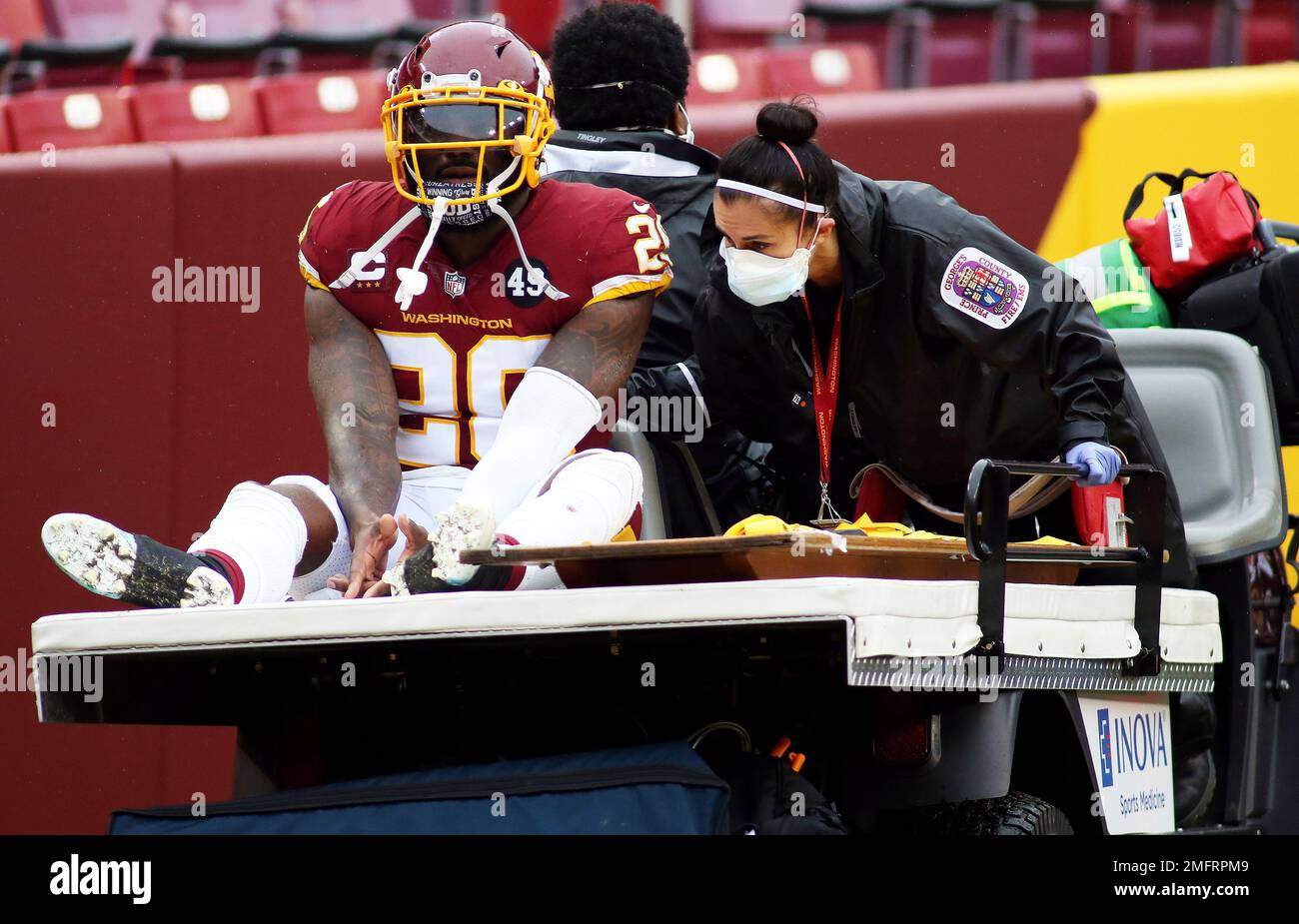 September 12, 2021: Washington Football Team strong safety Landon Collins  (26) surveys the offense during the NFL regular season game between the Los  Angeles Chargers and the Washington Football Team at FedEx