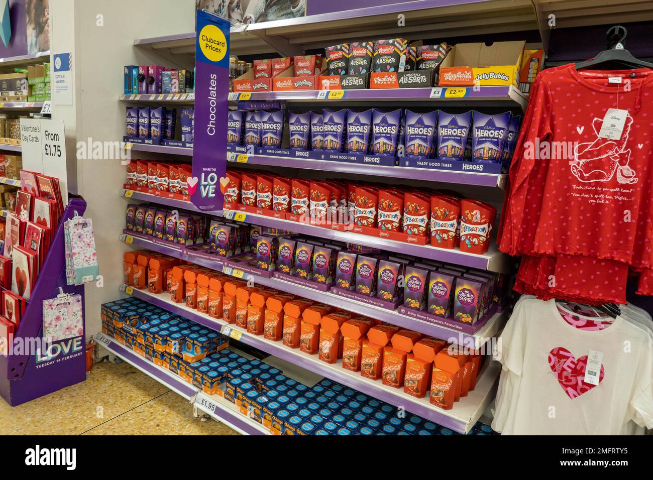 Shelving stand with sweets and chocolates in a supermarket in Norfolk
