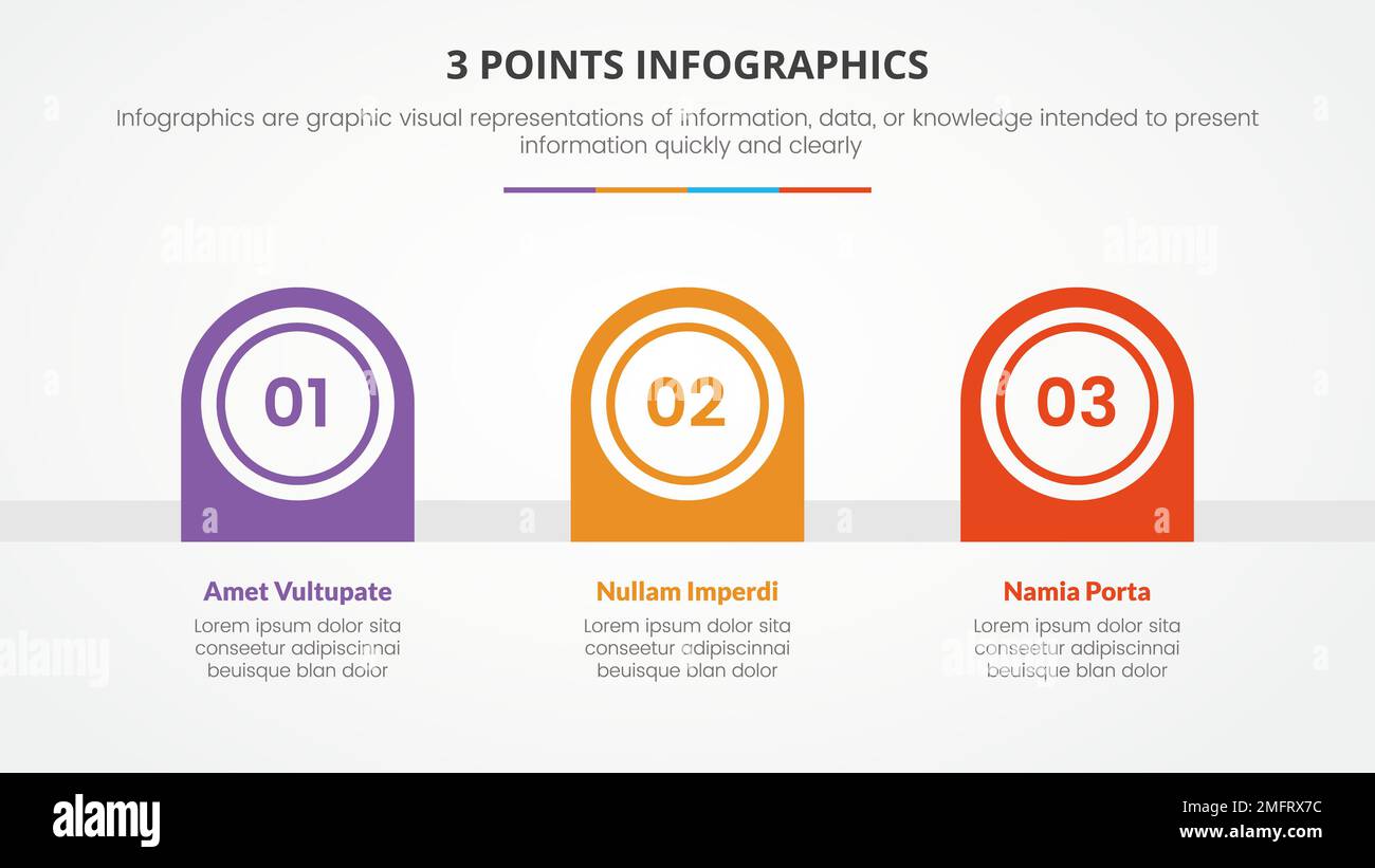 3 points or stages infographic concept with right direction half circle