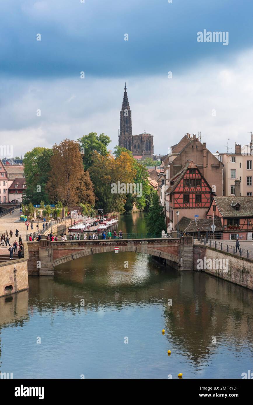 Strasbourg, view of a section of the historic Ponts Couverts spanning the River Ill in the historic Old Town quarter of Strasbourg, Alsace, France Stock Photo