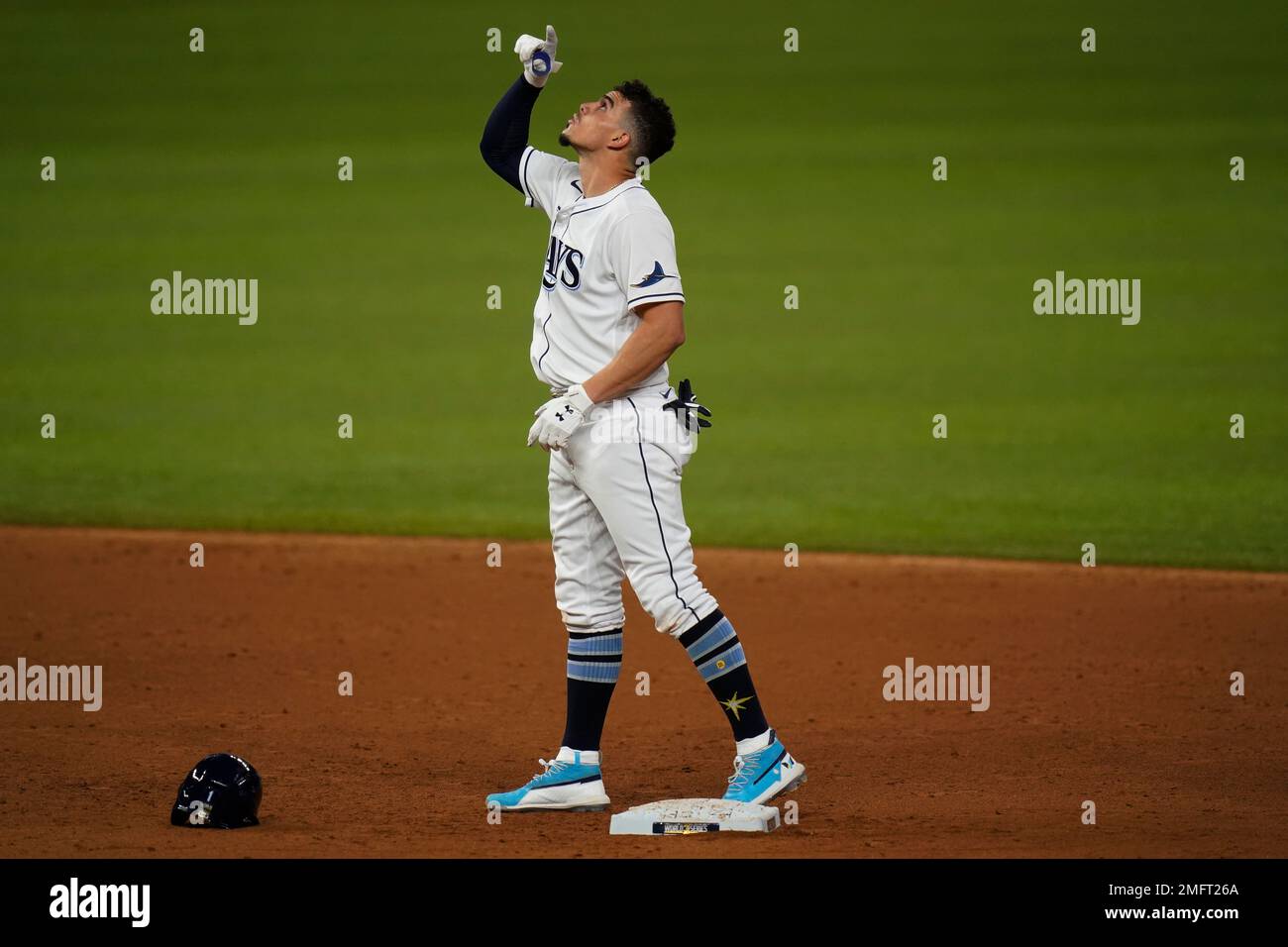 Tampa Bay Rays' Willy Adames celebrates a RBI-double against the Los  Angeles Dodgers during the fifth inning in Game 3 of the baseball World  Series Friday, Oct. 23, 2020, in Arlington, Texas. (