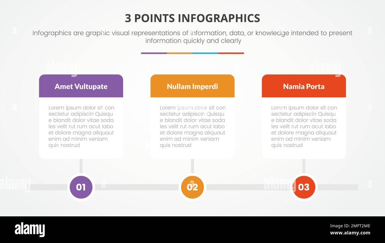 3 points or stages infographic concept with right direction and square ...