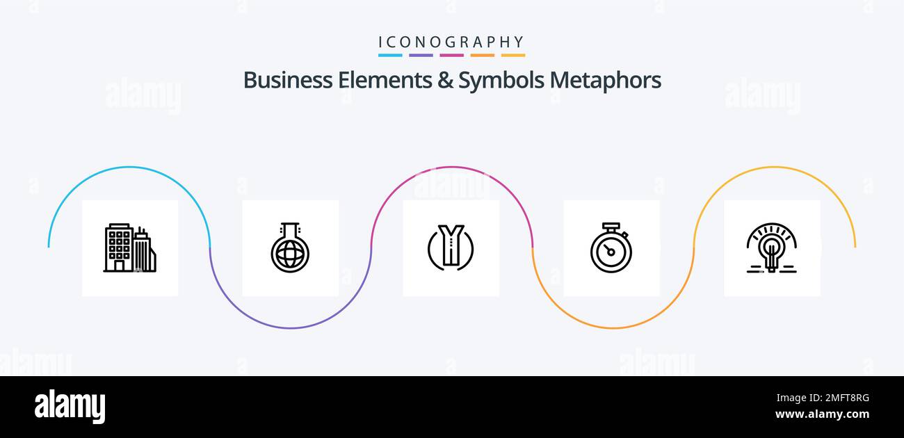 Business Elements And Symbols Metaphors Line 5 Icon Pack Including light. time. road. watch. timmer Stock Vector