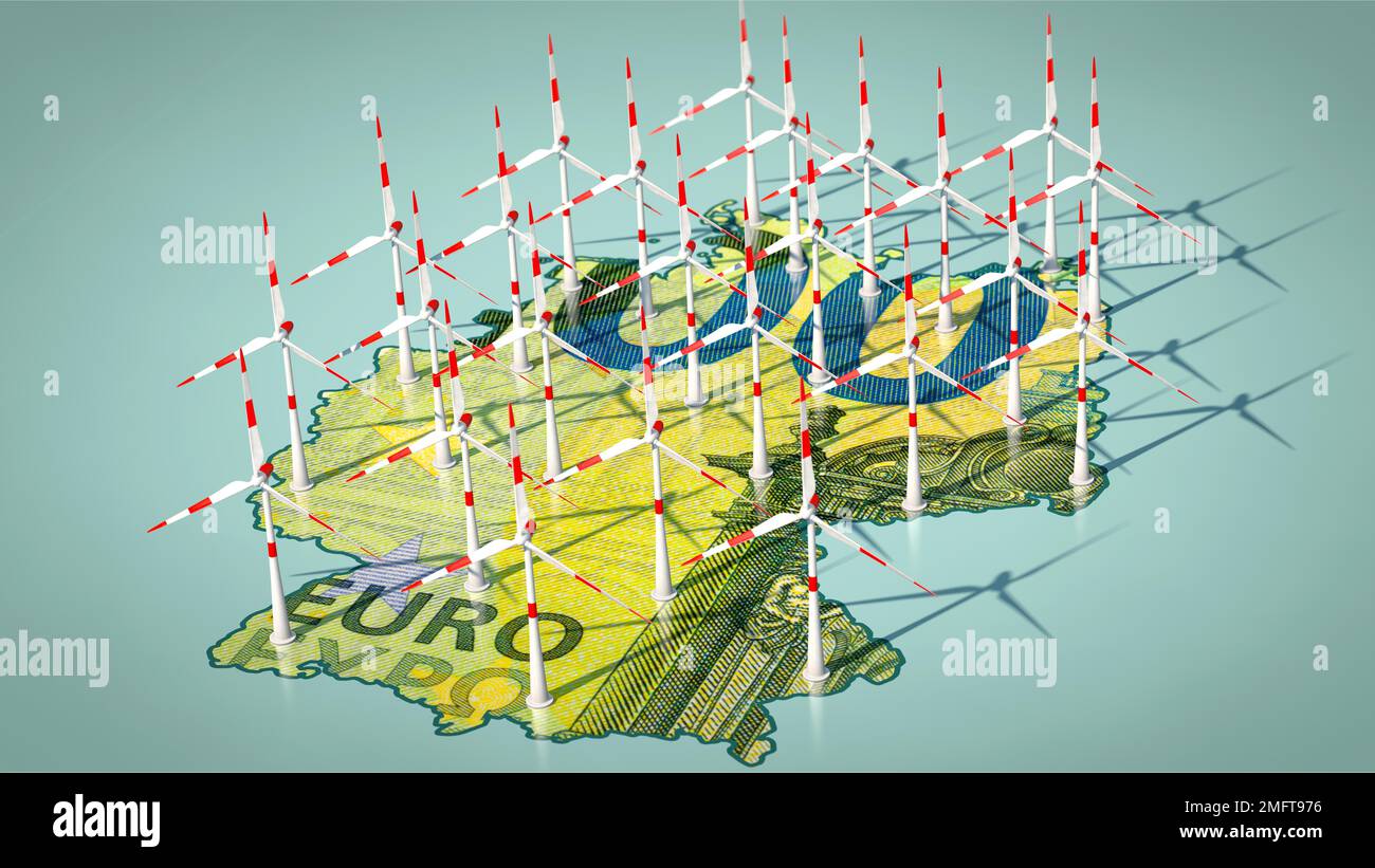 Symbolic image on the subject of money for the expansion of wind power in the Federal Republic of Germany Stock Photo