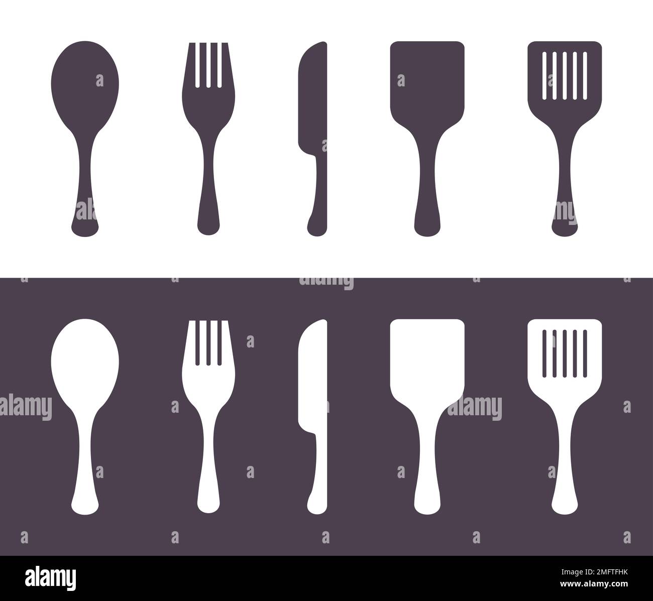 Fork Spoon Knife Kitchen Cutlery Utensils Silhouette Vector Icon Set Stock Vector