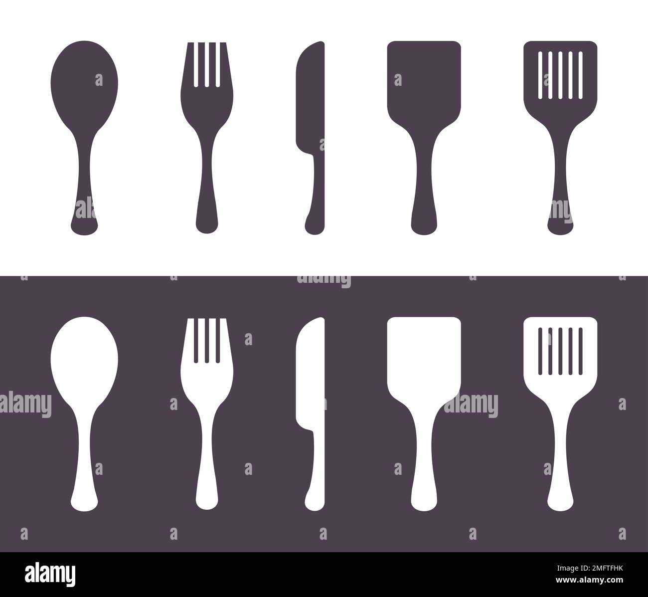 Fork Spoon Knife Kitchen Cutlery Utensils Silhouette Vector Icon Set