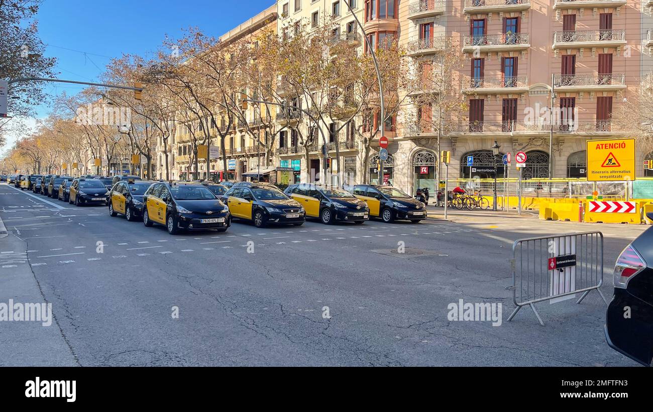 Barcelona, Catalunya, Spain - January 25th 2023. taxi strike in ...