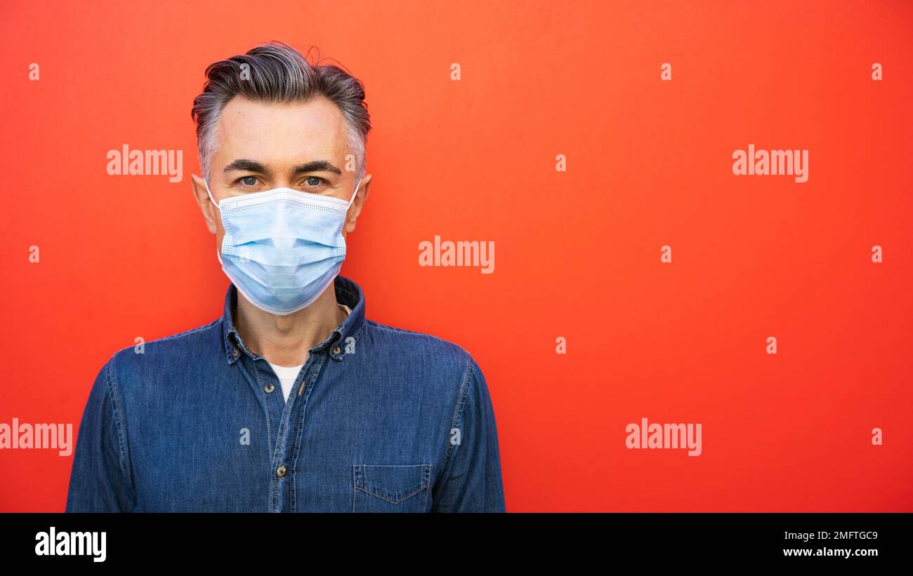 man with face mask social distance concept Stock Photo