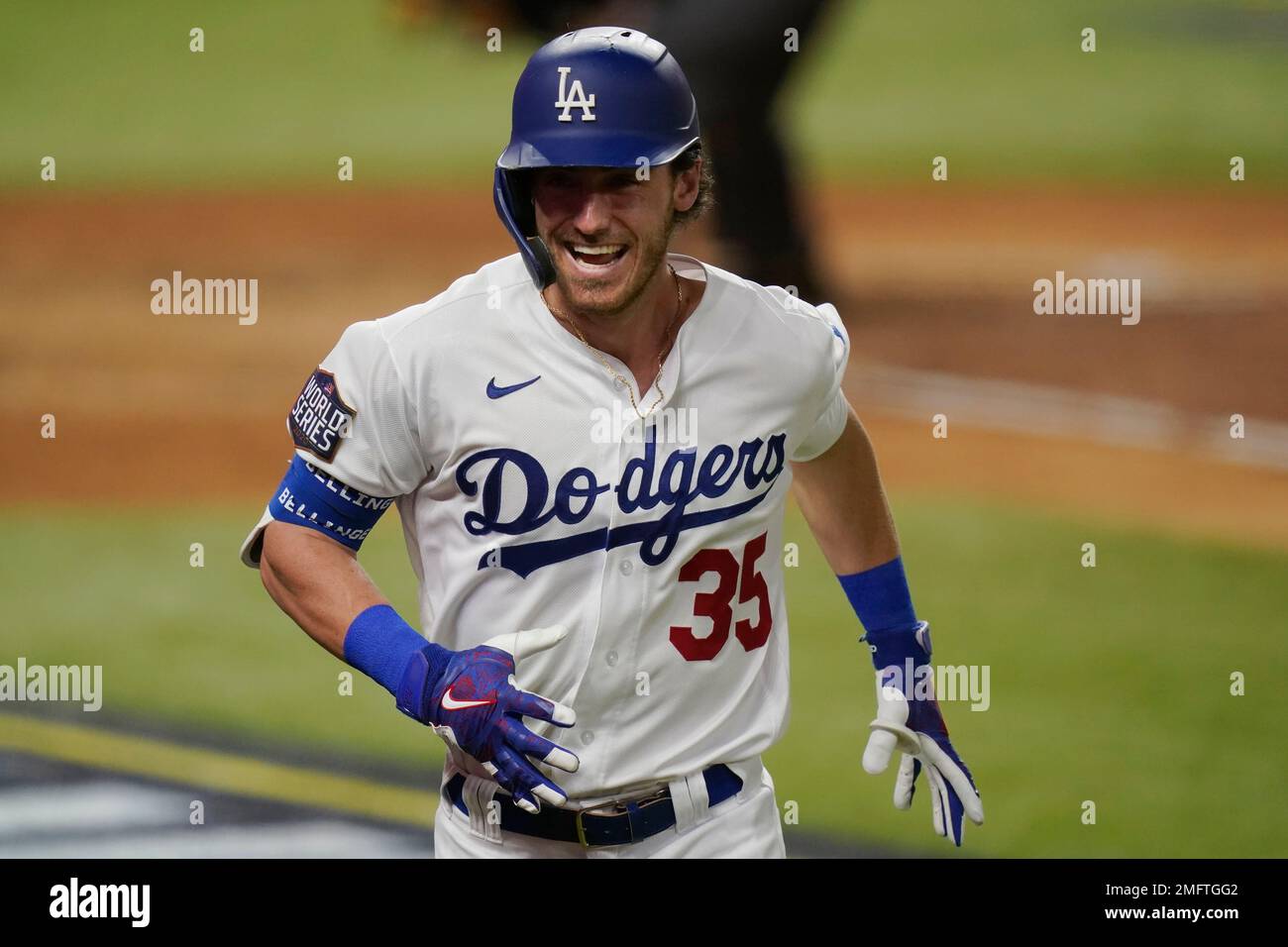 Los Angeles Dodgers' Cody Bellinger celebrates his two-run home run against  the Tampa Bay Rays during the fourth inning in Game 1 of the baseball World  Series Tuesday, Oct. 20, 2020, in