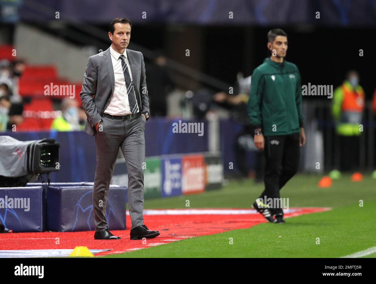 Rennes head coach Julien Stephan follows the game during the