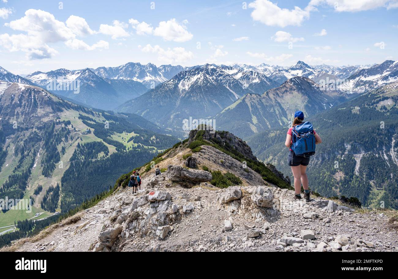 Hiker on the way to Thaneller, Lechtal Alps, Tyrol, Austria Stock Photo
