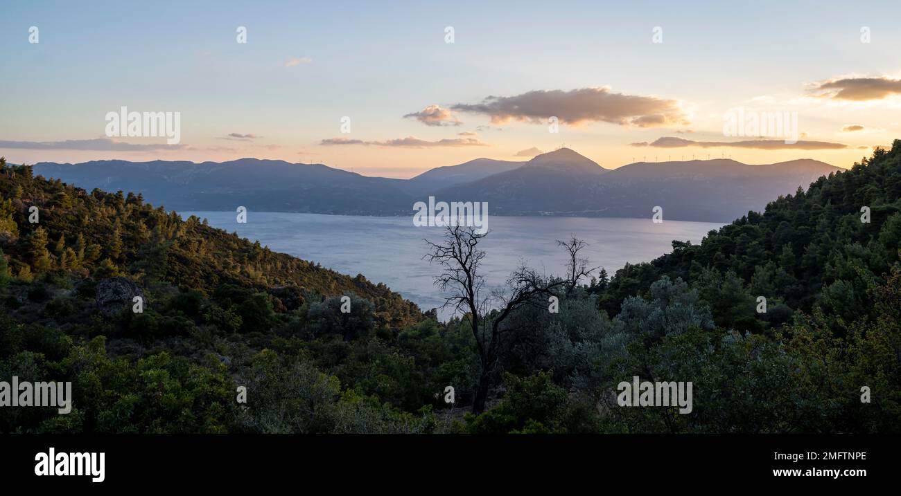 Volcanic peninsula Methana, view over the sea and landscape with ...