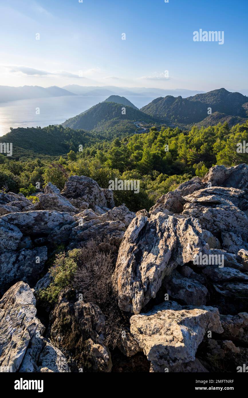 Volcanic peninsula Methana, view over the sea and landscape with ...