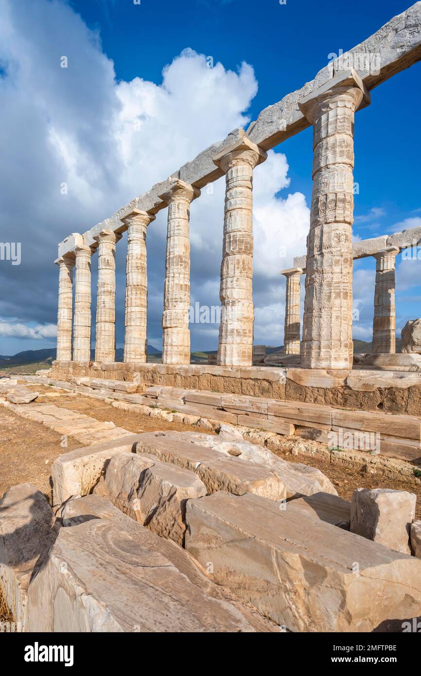 Ruin and columns of the ancient Temple of Poseidon, Cape Sounion ...