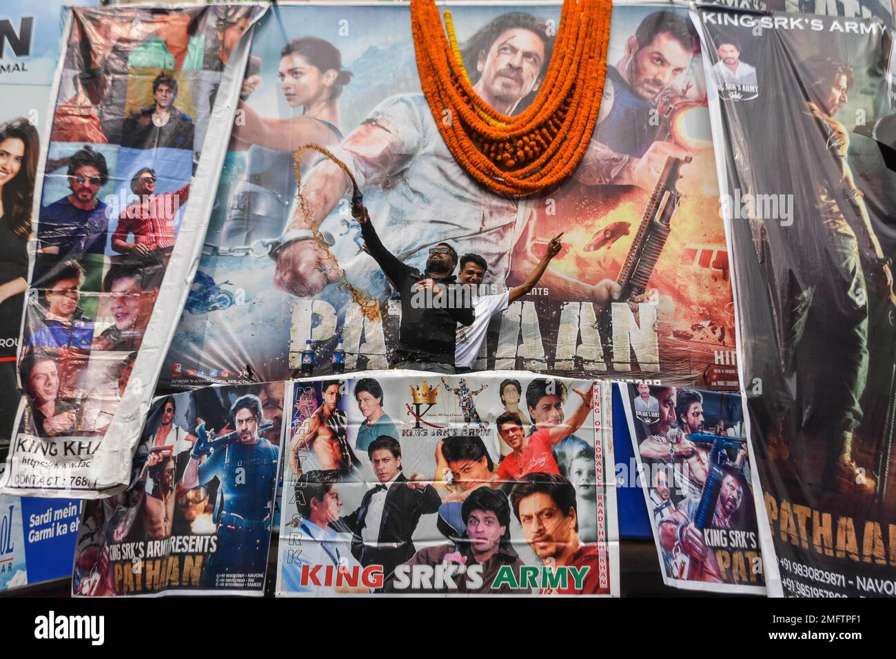 Sharukh Khan fans are seen celebrating the release of movie Pathaan in