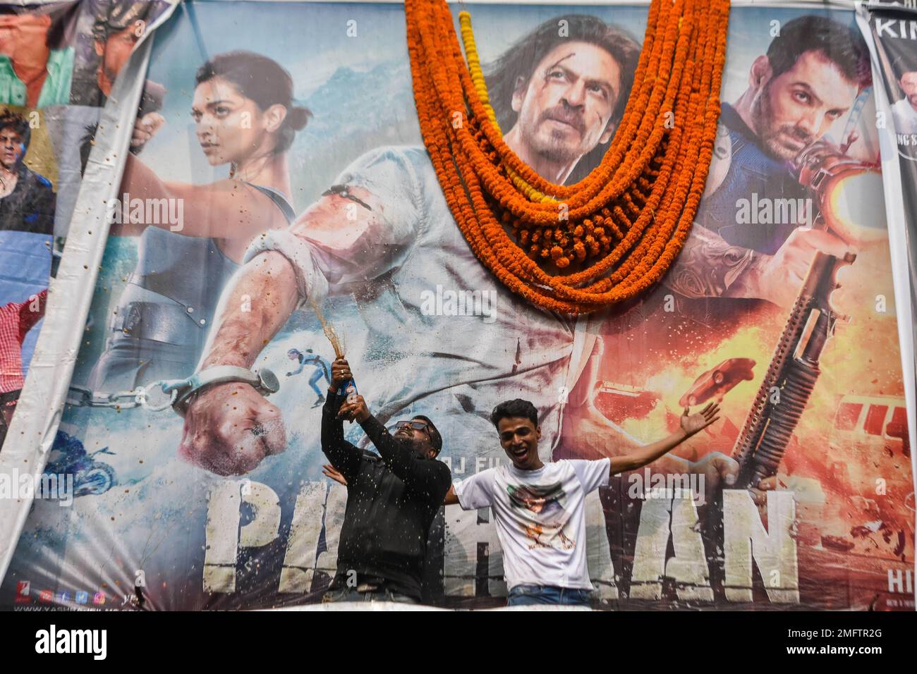 Sharukh Khan fans are seen celebrating the release of movie Pathaan in