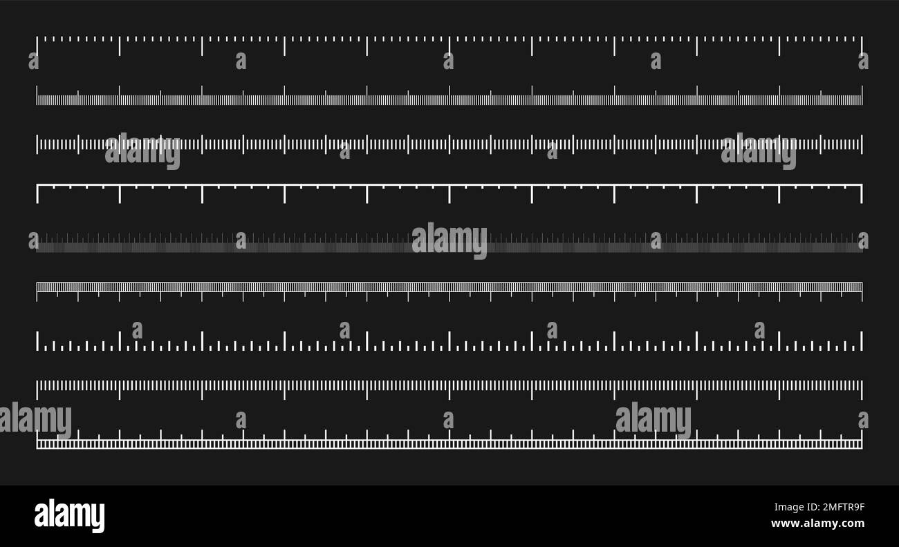 Various measurement scales with divisions. Realistic white scale for