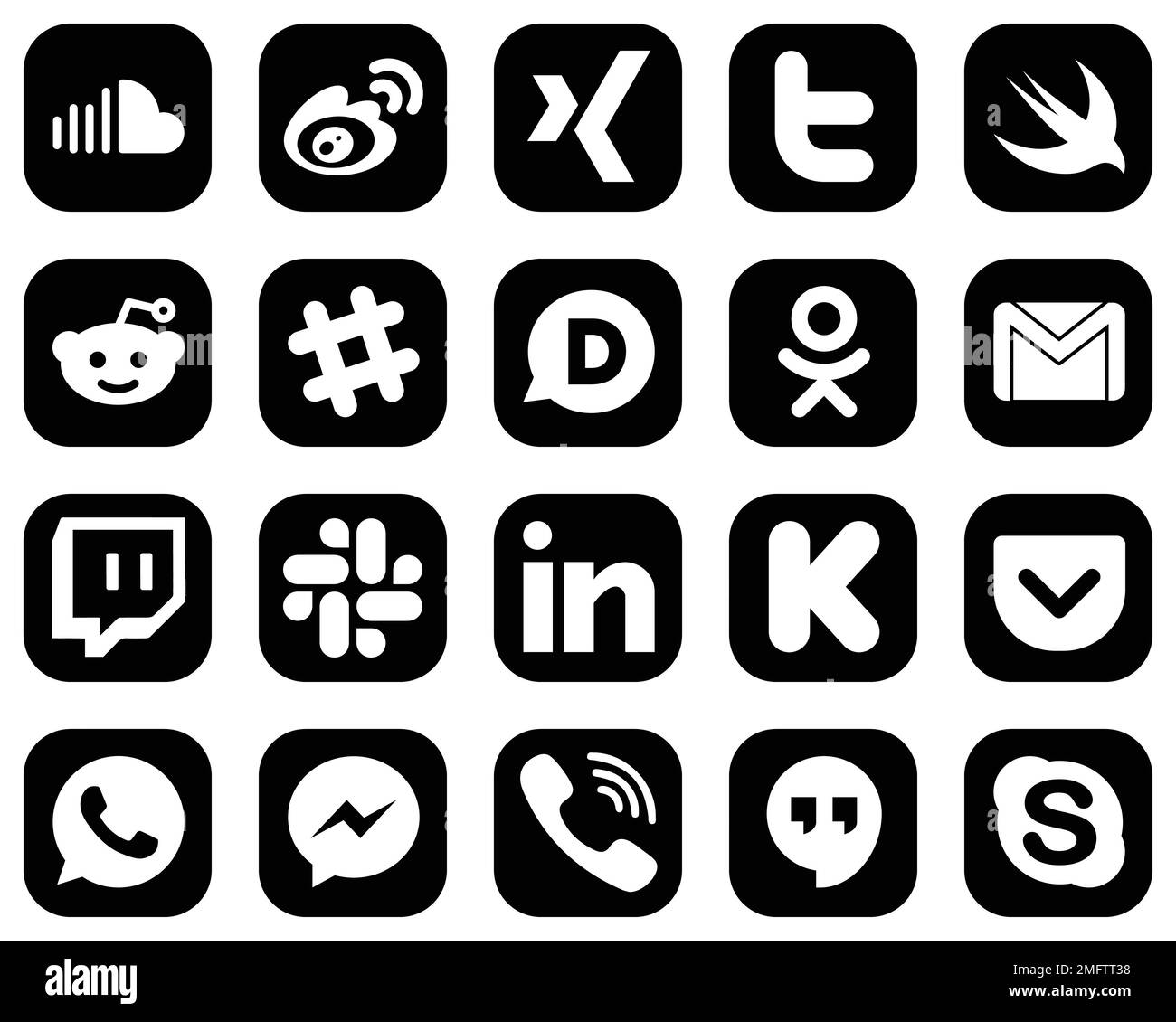 20 Simple White Social Media Icons on Black Background such as mail. gmail.  twitter. odnoklassniki and spotify icons. Fully customizable and professio  Stock Vector Image & Art - Alamy