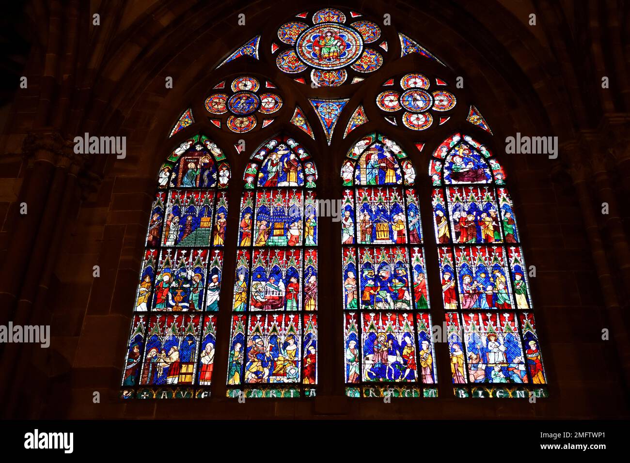 Stained glass windows in the Cathedrale Notre Dame de Strasbourg
