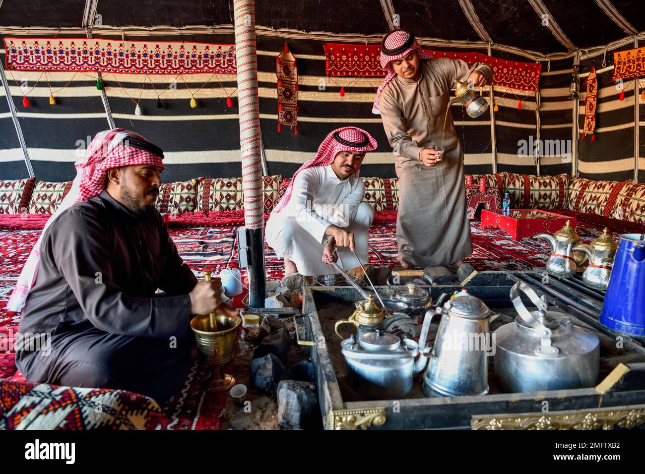 Bedouins preparing coffee, Ashar Valley, AlUla region, Medina province