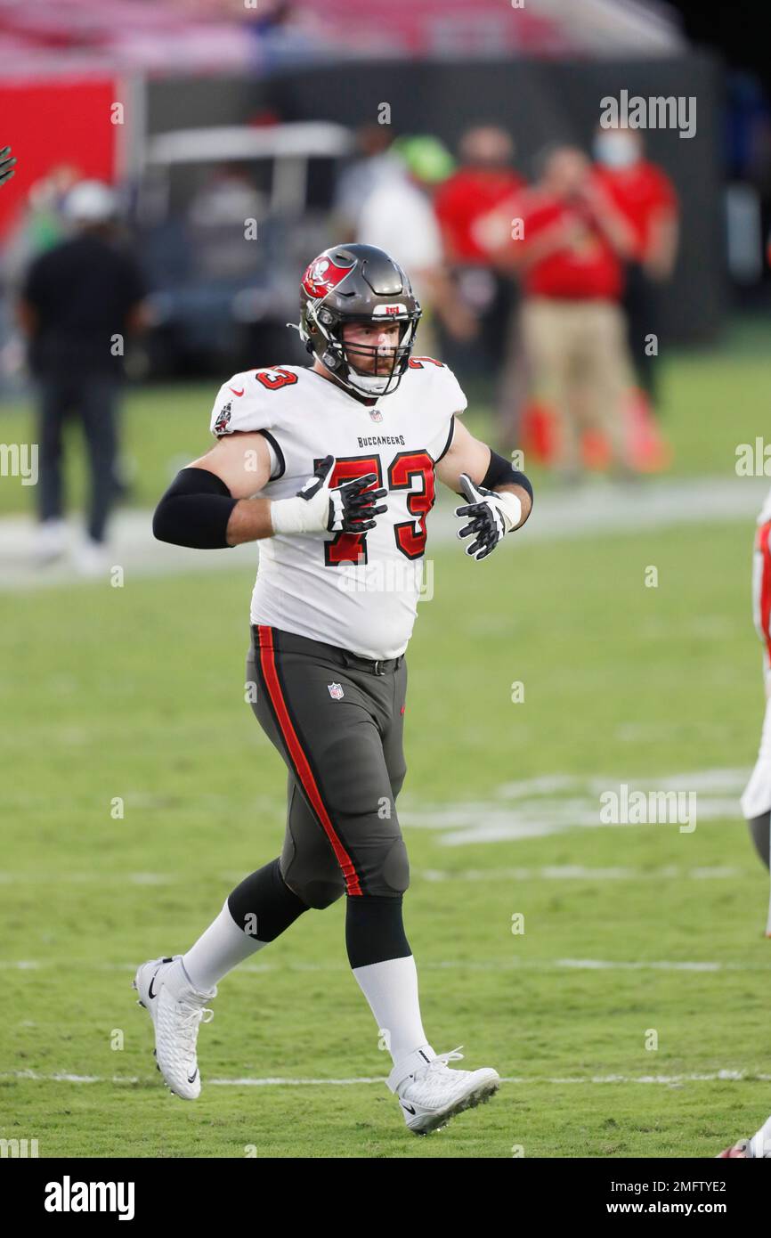 Tampa Bay Buccaneers offensive tackle Joe Haeg (73) run-on the