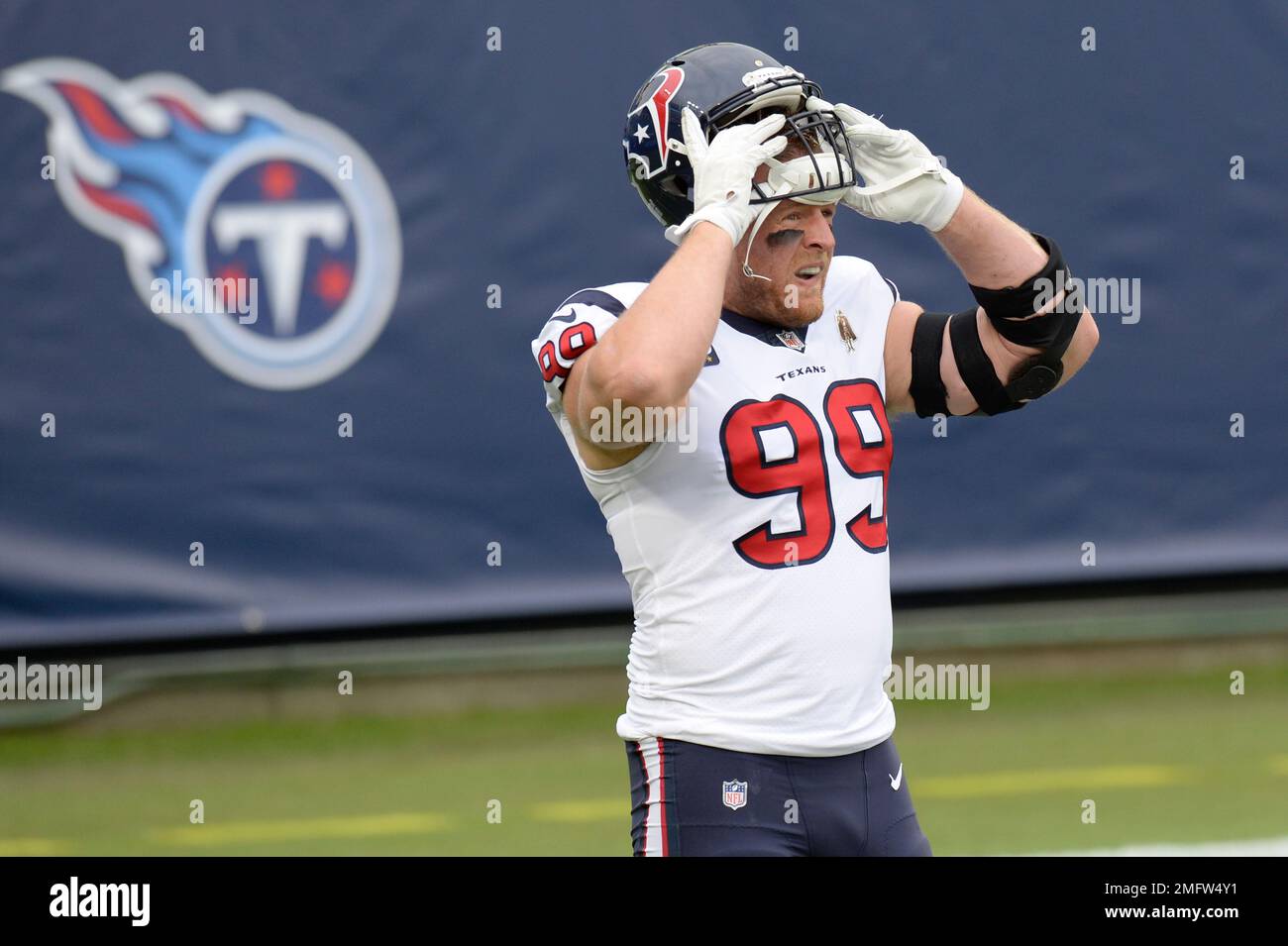 Houston Texans defensive end J.J. Watt plays against the Tennessee Titans  in the second half of an NFL football game Sunday, Sept. 16, 2018, in  Nashville, Tenn. (AP Photo/Mark Zaleski)