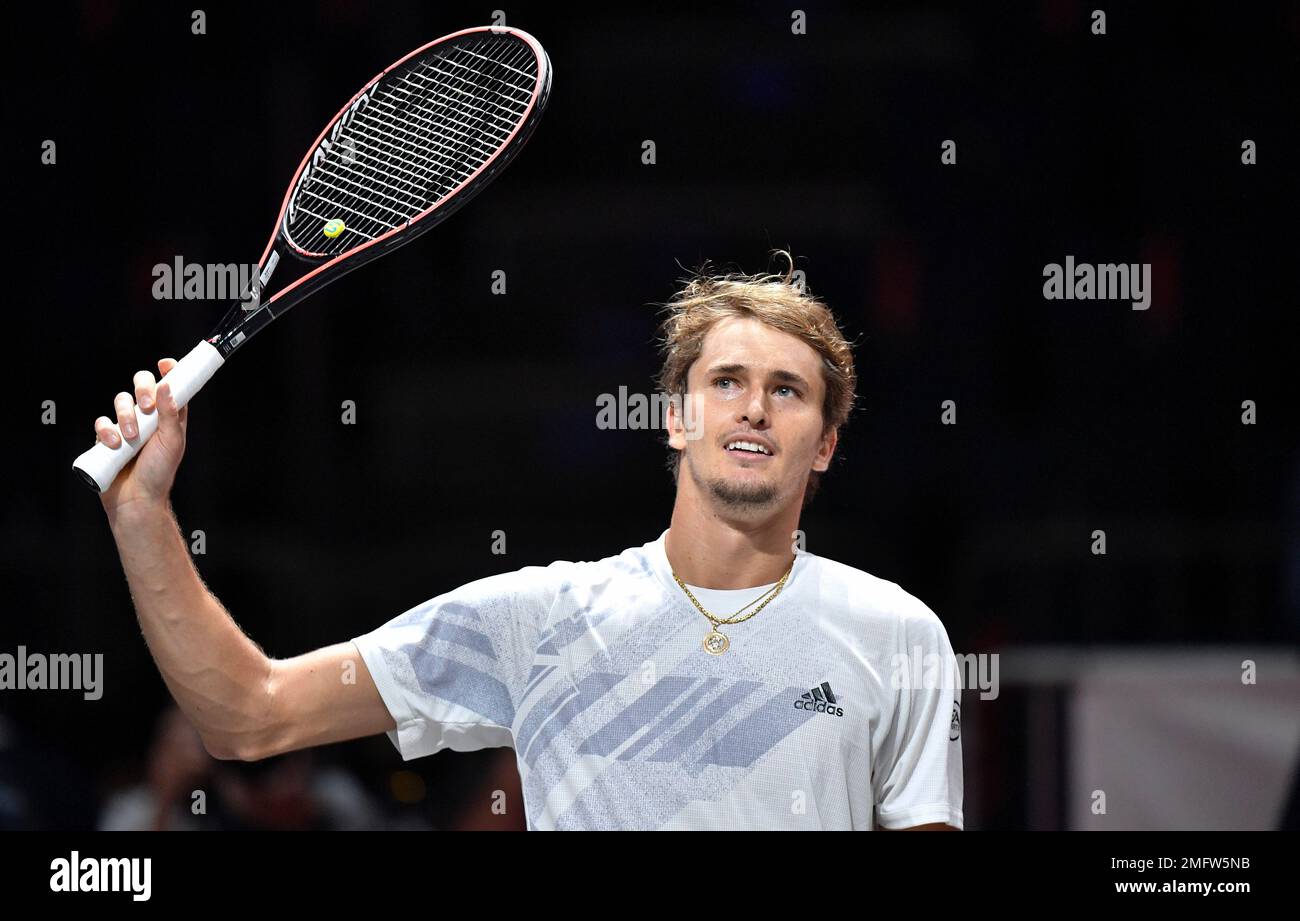 Germanys Alexander Zverev celebrates after winning the ATP bett1HULKS Indoors tennis final against Canadas Felix Auger-Aliassime in Cologne, Germany, Sunday, Oct