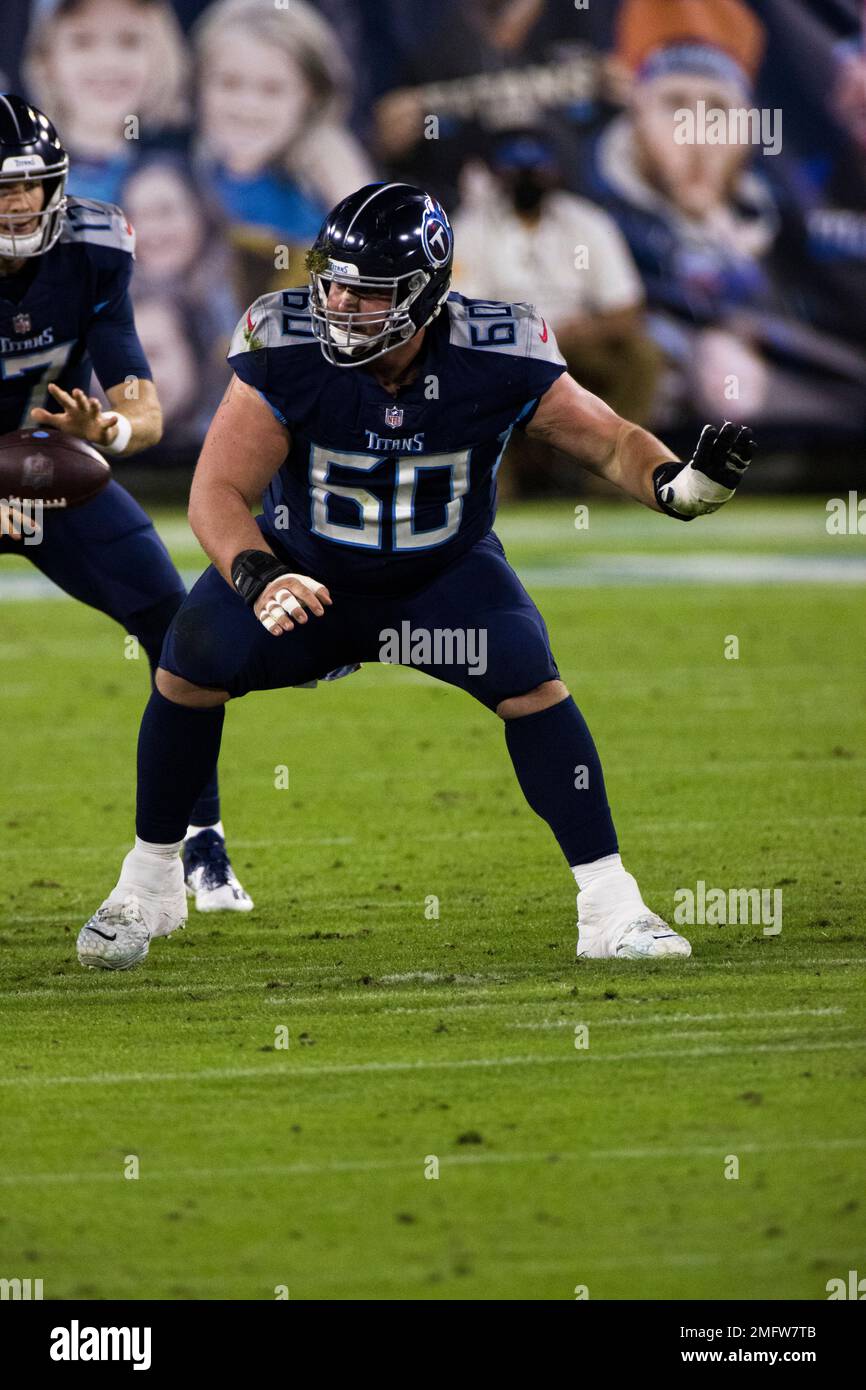 Tennessee Titans center Ben Jones (60) lies on the field after an