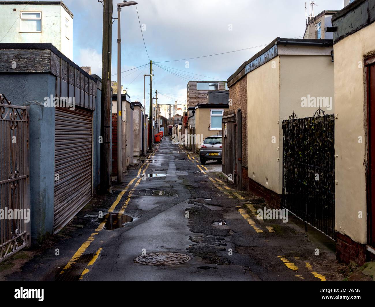 Blackpool Lancashire UK Jan 2023 narrow back alley lane behind the