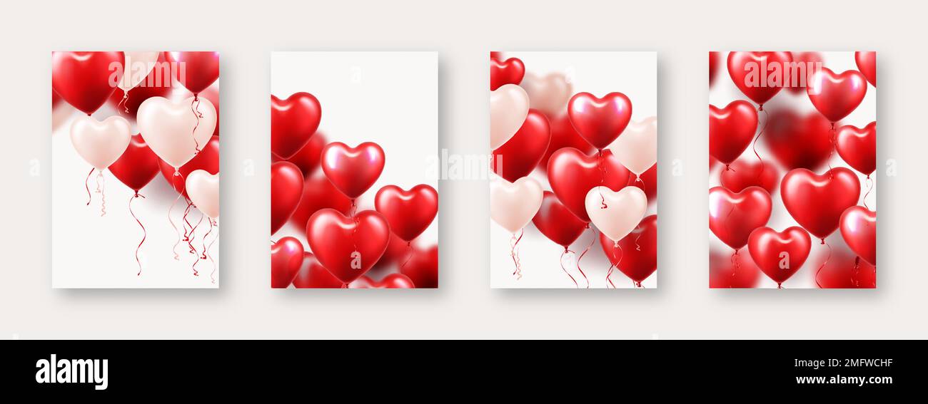 Valentine's Day banners with red heart balloons. Wedding invitation ...