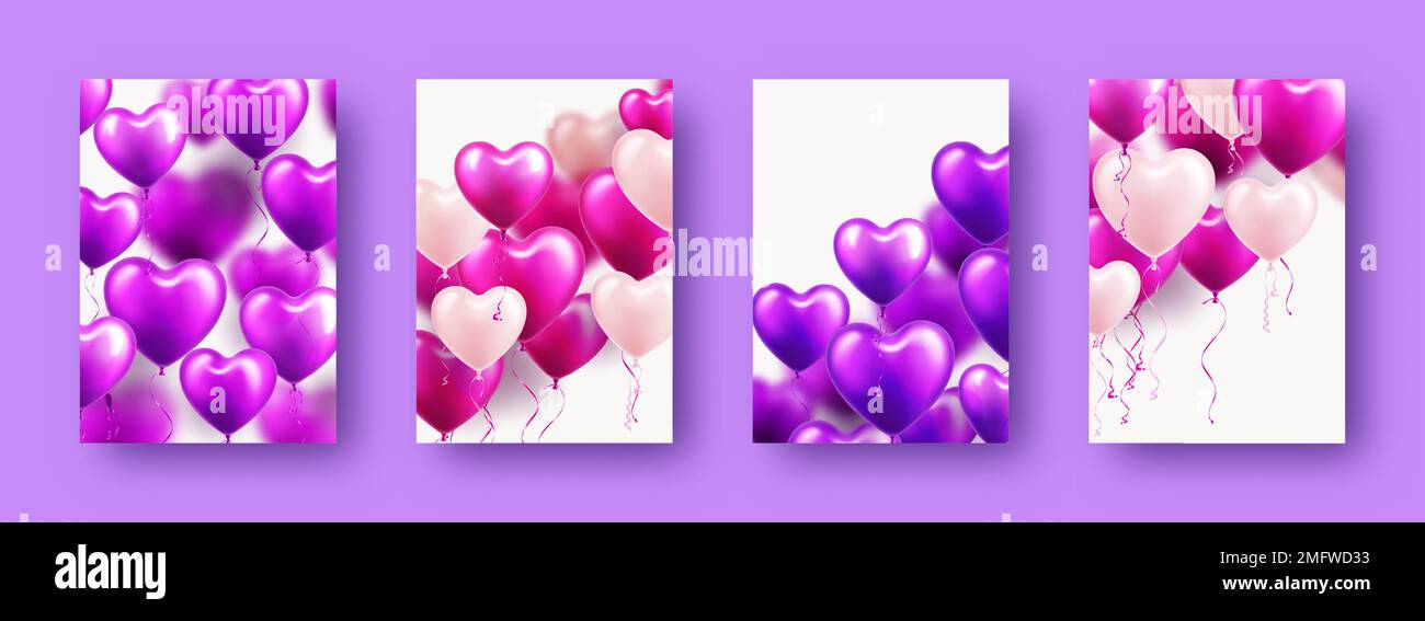 Valentine's Day banners with violet heart balloons. Wedding invitation ...