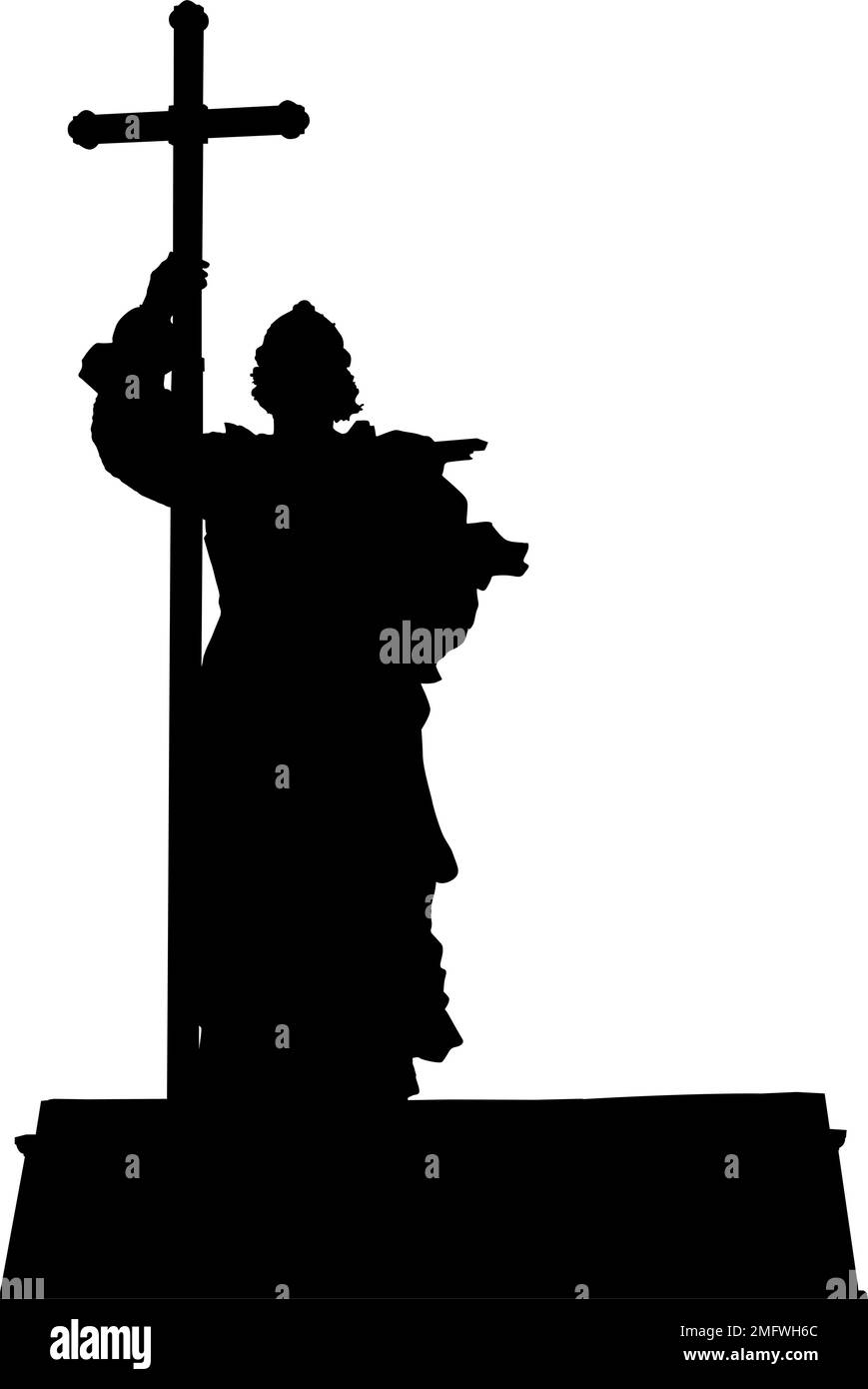 Silhouette monument to Prince Vladimir in Moscow on a white background. Stock Vector