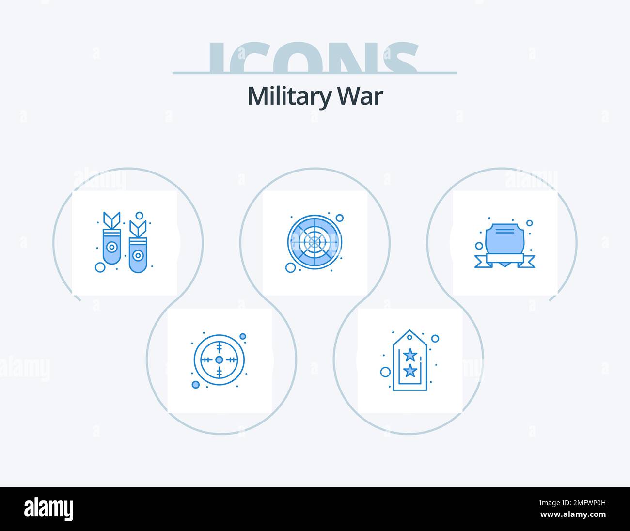 Military War Blue Icon Pack 5 Icon Design. safety. war. missles. solider. military Stock Vector