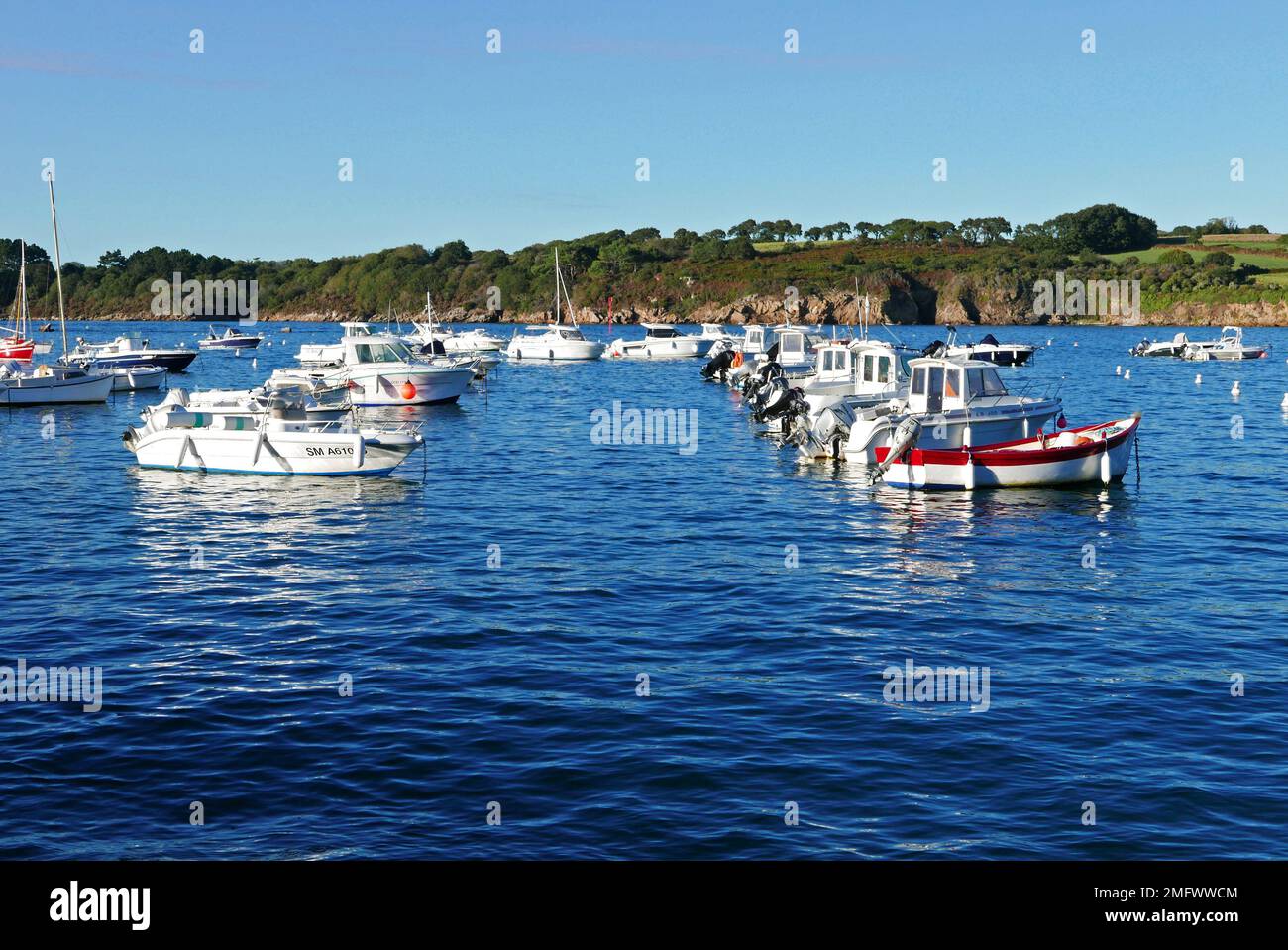 Port Manech harbour at hight tide, Nevez, Finistere, Bretagne, France, Europe Stock Photo