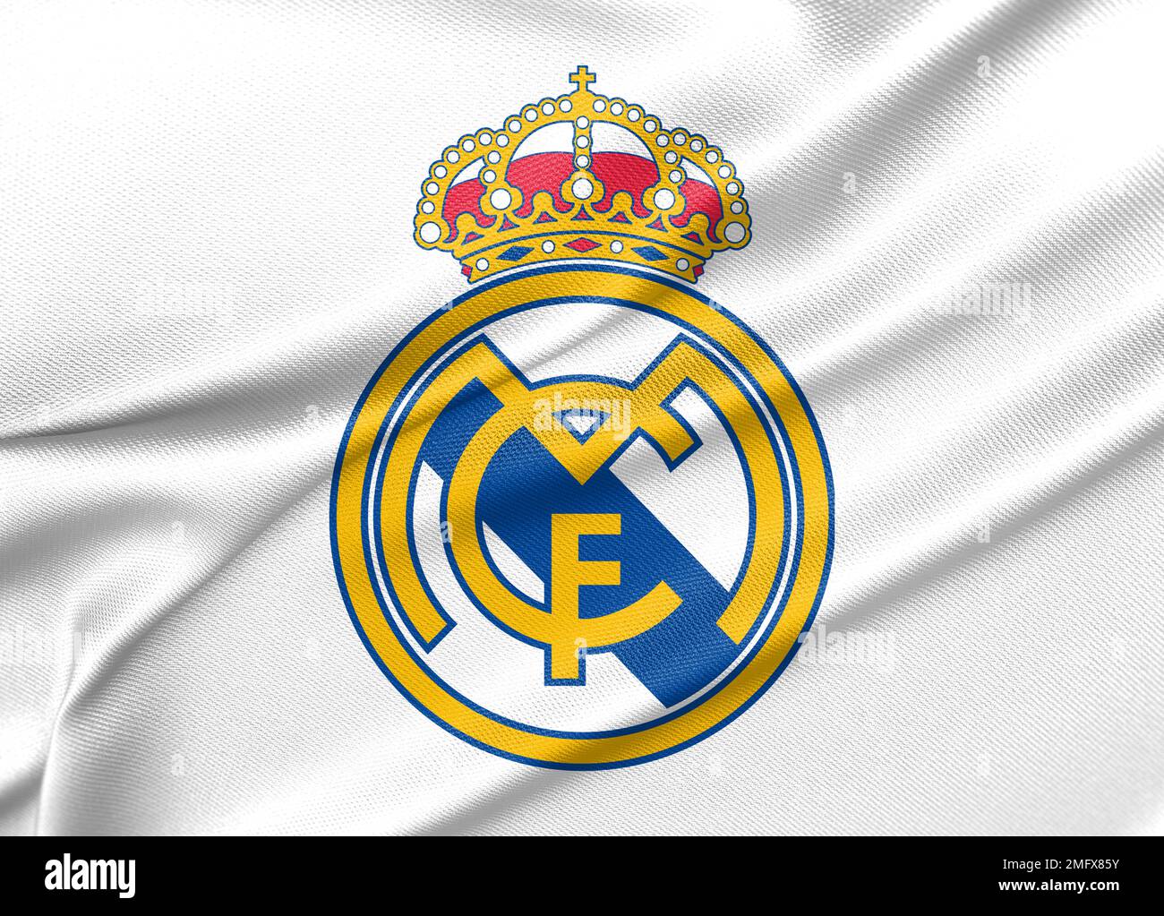 Flag Real Madrid, soccer team  UEFA Champions League. 3D work and 3D image Stock Photo