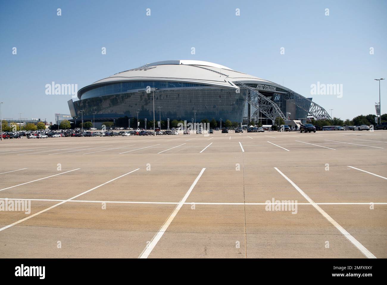 The exterior of AT&T Stadium is shown in this general, overall view ...