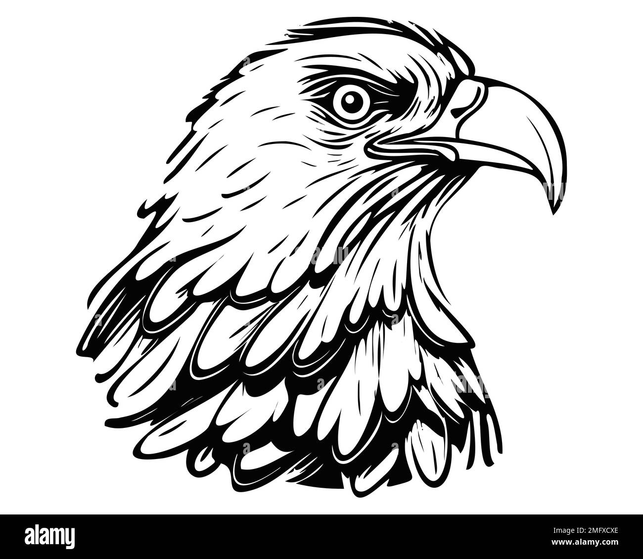 black and white head of an American eagle. predatory bird. flat vector