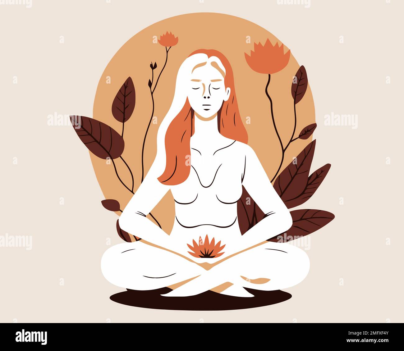 cute girl meditates sitting on the floor. catch zen. flat vector ...