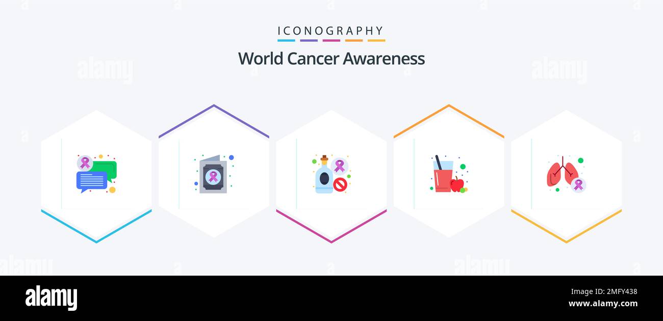 World Cancer Awareness 25 Flat icon pack including symptom. lung. wine