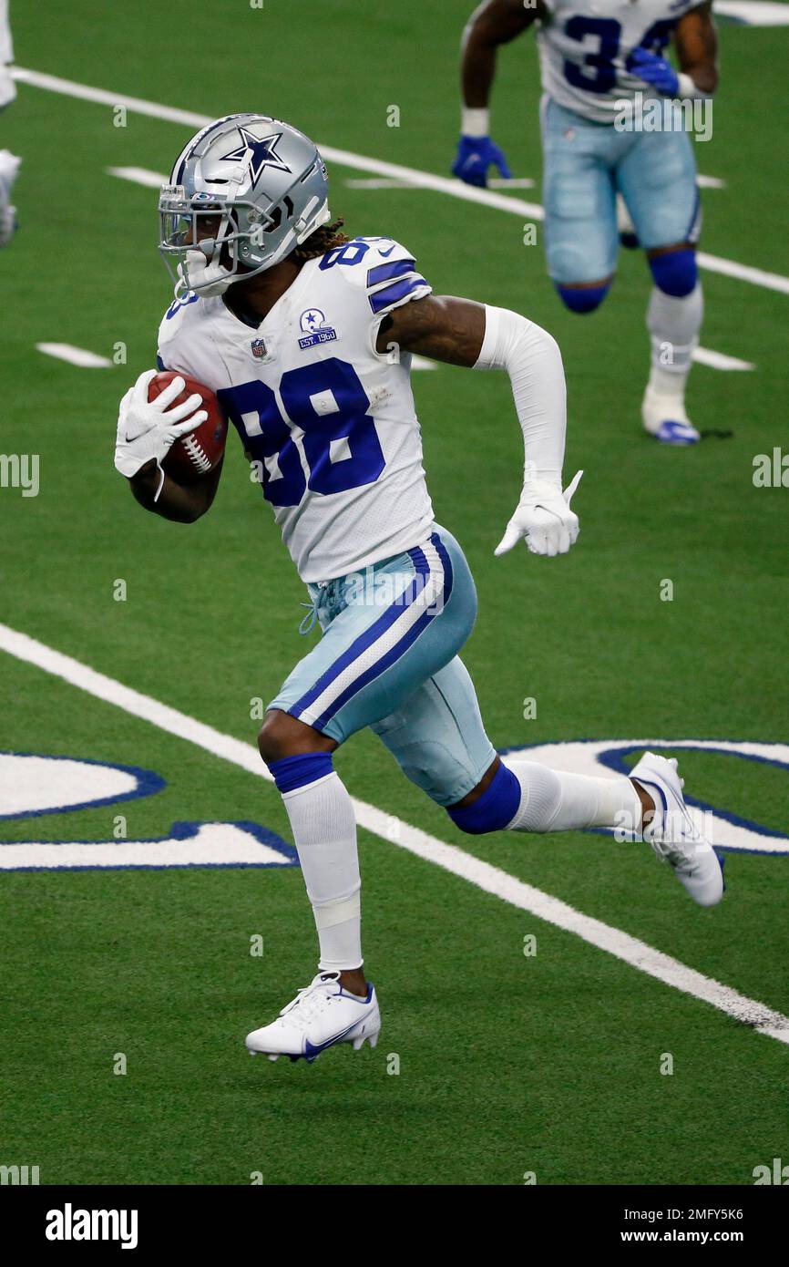 Dallas Cowboys wide receiver CeeDee Lamb (88) is seen during warm ups  before an NFL football game against the Chicago Bears, Sunday, Oct. 30,  2022, in Arlington, Texas. (AP Photo/Brandon Wade Stock