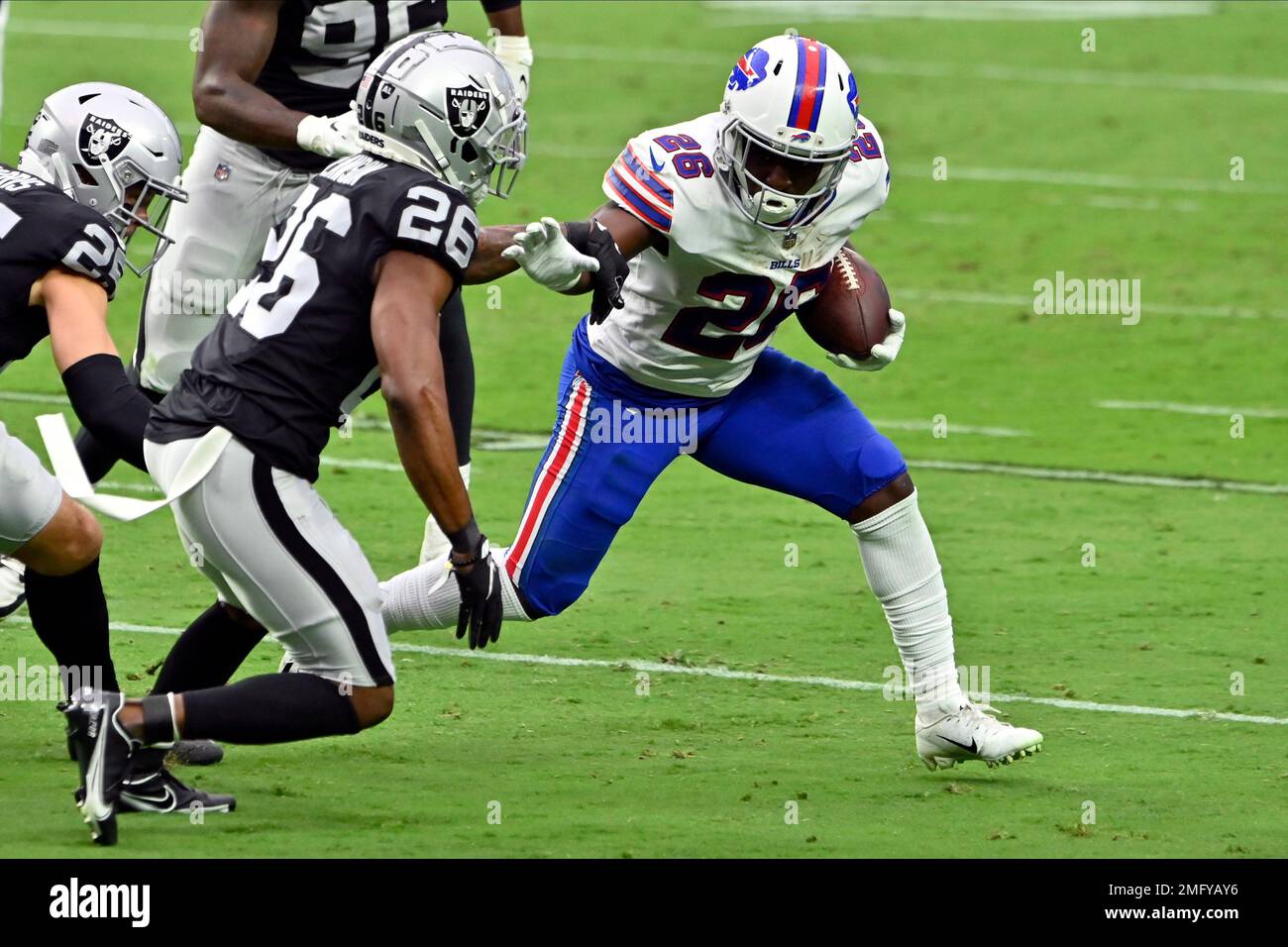 Buffalo Bills running back Devin Singletary (26) runs with the