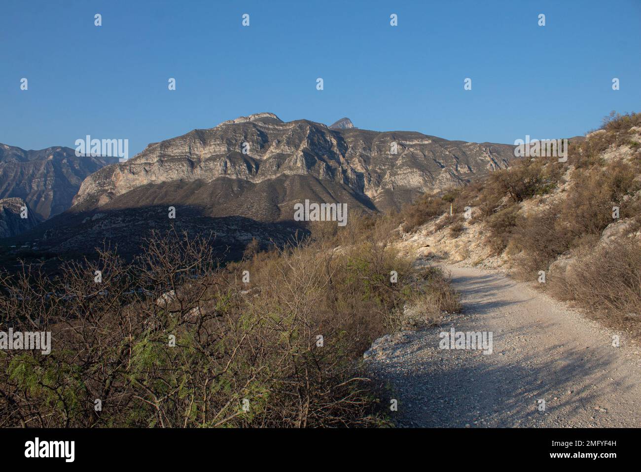 La Huasteca National Park, Monterrey, Nuevo León, Mexico View of the Park, blue sky and rocky mountains Stock Photo