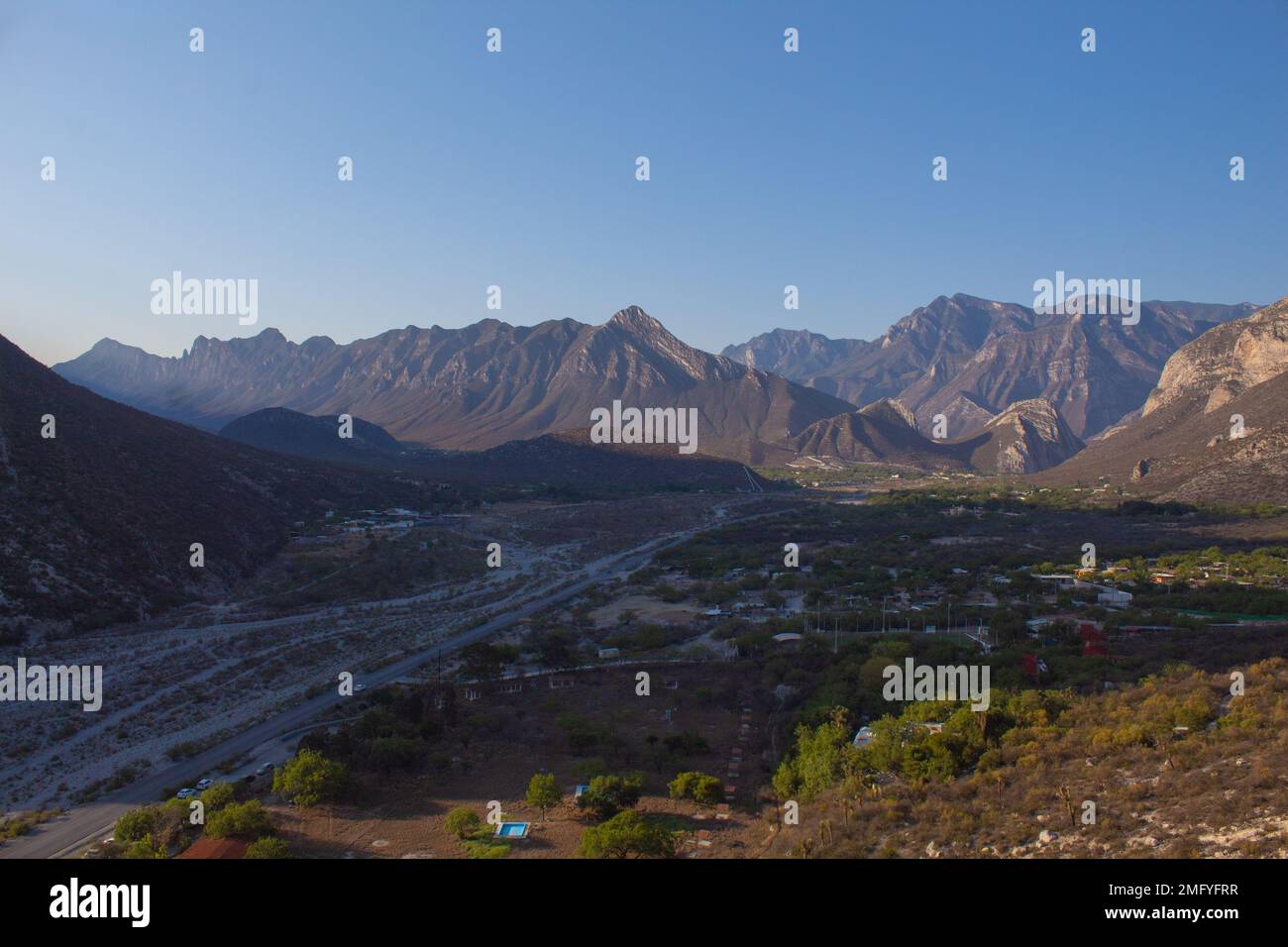 La Huasteca National Park, Monterrey, Nuevo León, Mexico View of the Park, blue sky and rocky mountains Stock Photo