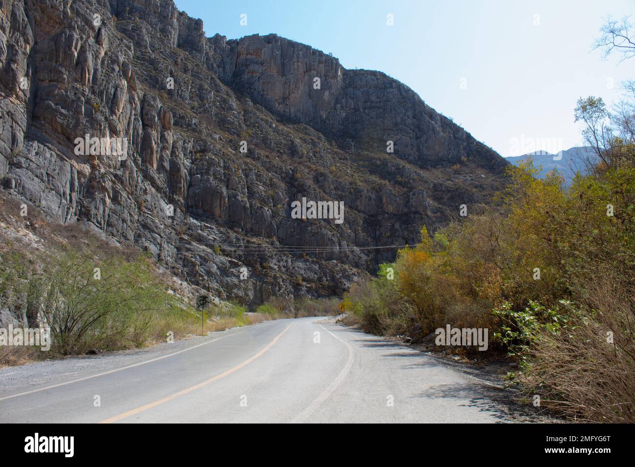 La Huasteca National Park, Monterrey, Nuevo León, Mexico View of the Park, blue sky and rocky mountains Stock Photo