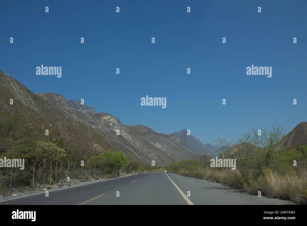 La Huasteca National Park, Monterrey, Nuevo León, Mexico View of the Park, blue sky and rocky mountains Stock Photo