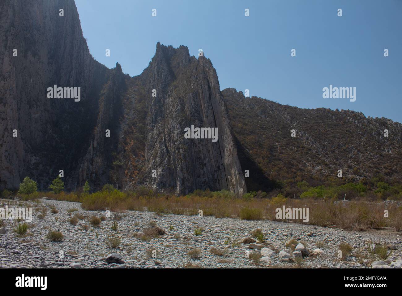 La Huasteca National Park, Monterrey, Nuevo León, Mexico View of the Park, blue sky and rocky mountains Stock Photo
