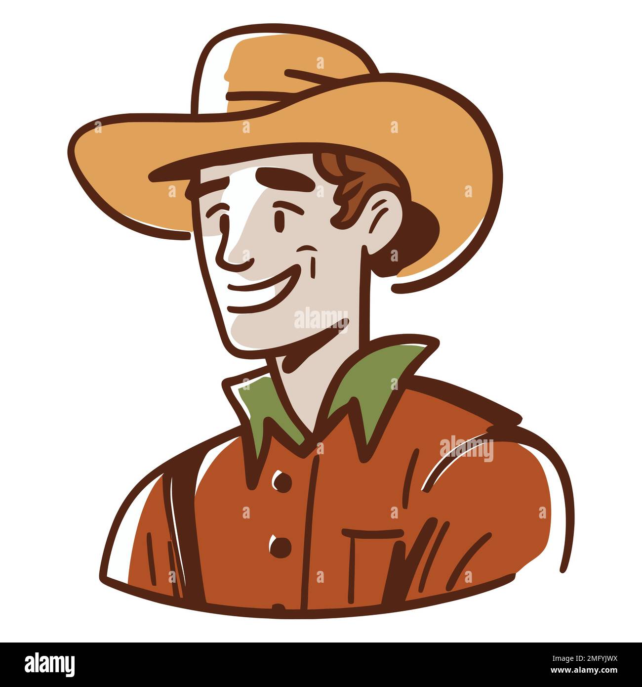 color icon of a farmer in a cowboy hat. flat vector illustration Stock ...